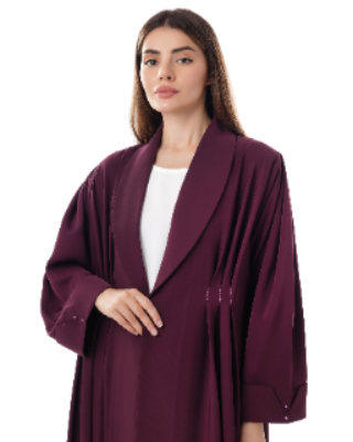 Maroon Pleated Crystalized Abaya
