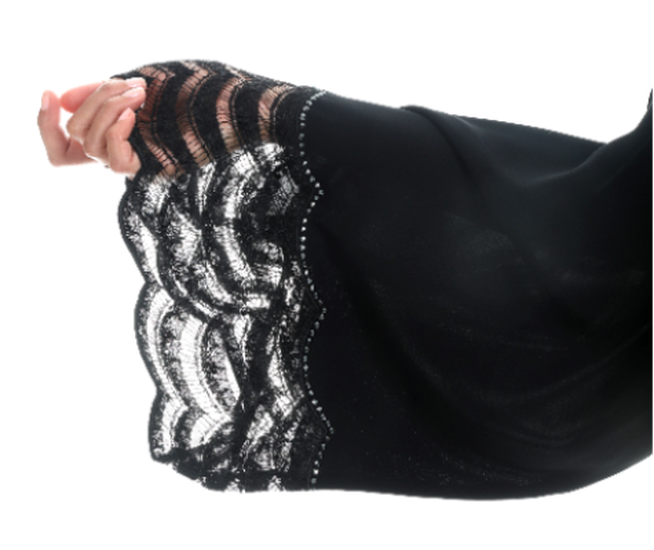 Abaya With Lace Dentelle Inserts And Crystal Details