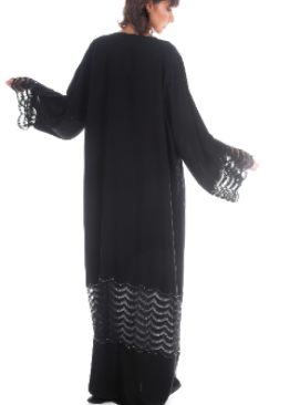 Abaya With Lace Dentelle Inserts And Crystal Details