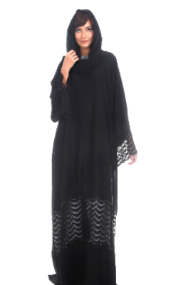 Abaya With Lace Dentelle Inserts And Crystal Details