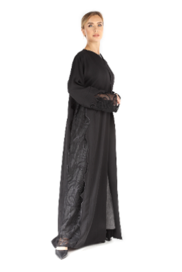 Black Abaya With Computer Machine Embroidery