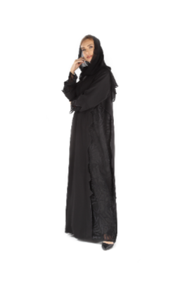 Black Abaya With Computer Machine Embroidery
