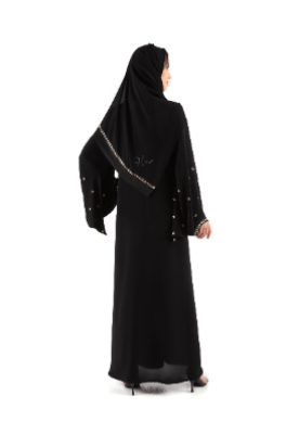 Black Abaya With Golden Crystals