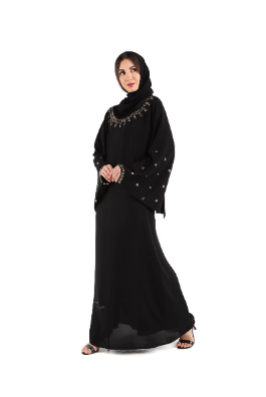 Black Abaya With Golden Crystals