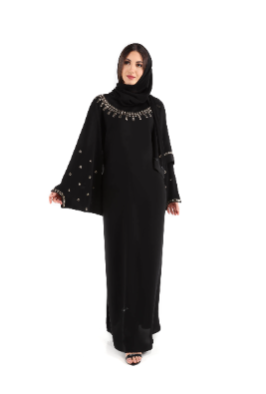 Black Abaya With Golden Crystals