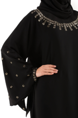 Black Abaya With Golden Crystals