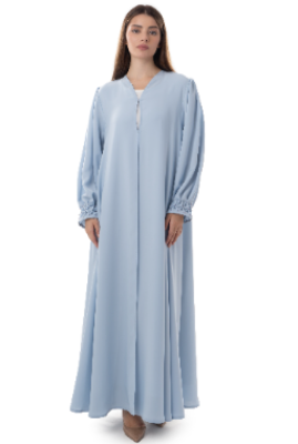 Elegant Light Blue Abaya with Intricate Sleeve Detailing