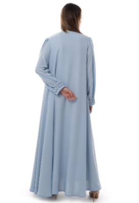 Elegant Light Blue Abaya with Intricate Sleeve Detailing