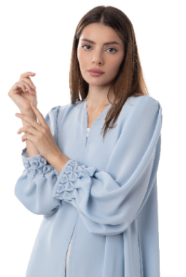 Elegant Light Blue Abaya with Intricate Sleeve Detailing