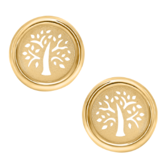 CIRCLE LIFE TREE PATTERN 18K YELLOW GOLD EARRING -108205 Yellow Gold