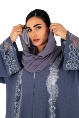 Classic Colored Abaya patched with intricate Machine embroidery lace and no side seam