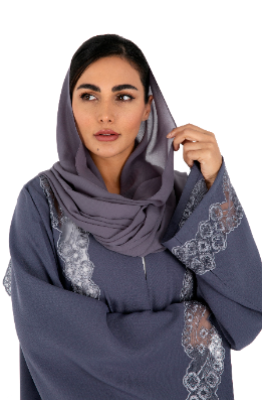 Classic Colored Abaya patched with intricate Machine embroidery lace and no side seam