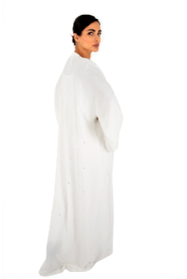 Classic White abaya with Crystal element detail