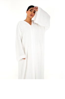 Classic White abaya with Crystal element detail