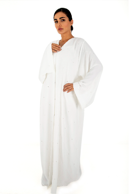 Classic White abaya with Crystal element detail