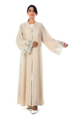 Color Abaya With Detailed Machine Embroidery Insert