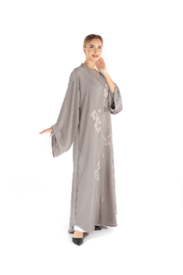 Colour Abaya With Handmade Flower Pattern
