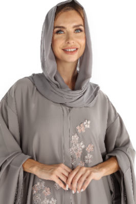Colour Abaya With Handmade Flower Pattern
