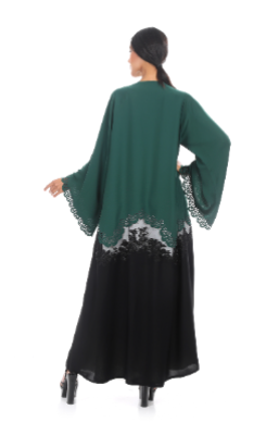 Duel Color Abaya with Laser cut and Stone Element