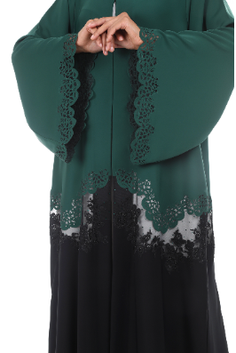 Duel Color Abaya with Laser cut and Stone Element