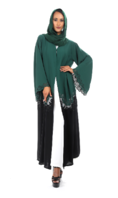 Duel Color Abaya with Laser cut and Stone Element