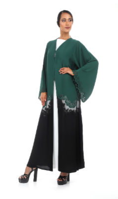 Duel Color Abaya with Laser cut and Stone Element