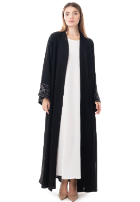 Elegant Black Abaya With Embroidered Cuffs