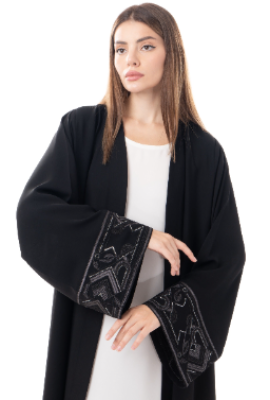 Elegant Black Abaya With Embroidered Cuffs