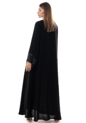 Elegant Black Abaya With Embroidered Cuffs
