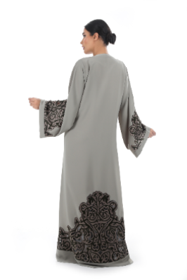 Elegant Duel Laser Cut Abaya with Tulle Edging