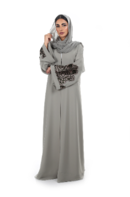 Elegant Duel Laser Cut Abaya with Tulle Edging