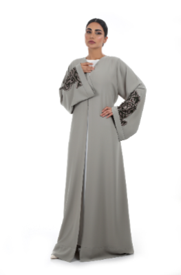 Elegant Duel Laser Cut Abaya with Tulle Edging
