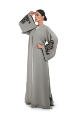 Elegant Duel Laser Cut Abaya with Tulle Edging
