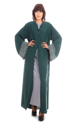 Green Modern Abaya With Crystalized Sleeves