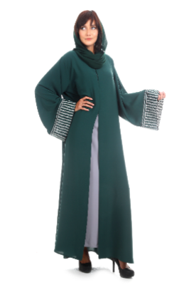 Green Modern Abaya With Crystalized Sleeves