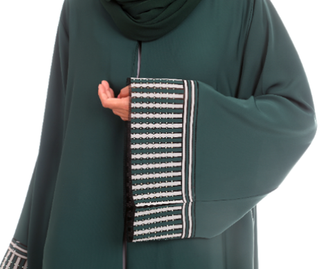 Green Modern Abaya With Crystalized Sleeves