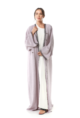 Modern Abaya with pocket and intricate lace detail on front and sleeves