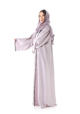 Modern Abaya with pocket and intricate lace detail on front and sleeves