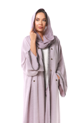 Modern Abaya with pocket and intricate lace detail on front and sleeves