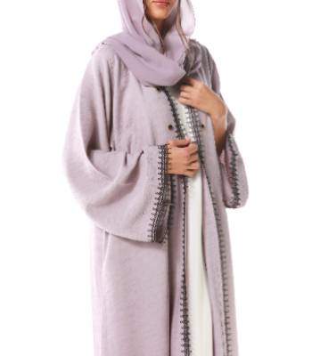 Modern Abaya with pocket and intricate lace detail on front and sleeves