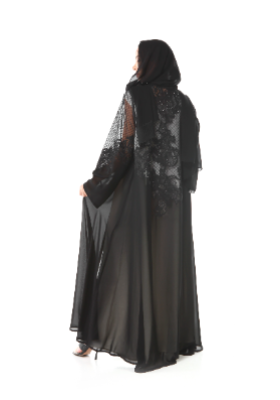 Wedding Chiffon Abaya with French lace and detailed tulle embroidery highlighted by Crystals