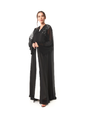 Wedding Chiffon Abaya with French lace and detailed tulle embroidery highlighted by Crystals