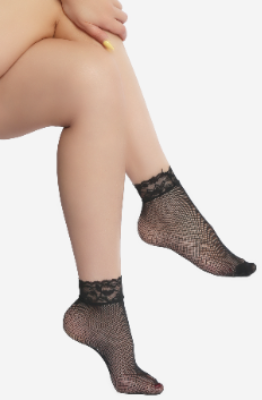 Fishnet Patterned Lcae Sock Black One Size