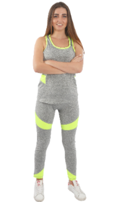 Women"s Stretchy Racerback Tank & Legging Set Gray & Green-L