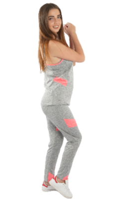 Women"s Stretchy Racerback Tank & Legging Set Gray & Pink -L