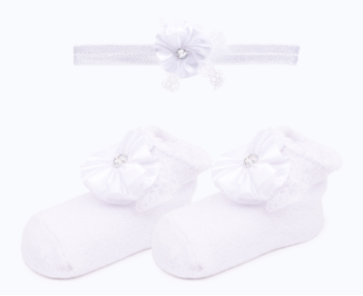 Baby"s Girl Headband & Sock Set White S- 0/6 M