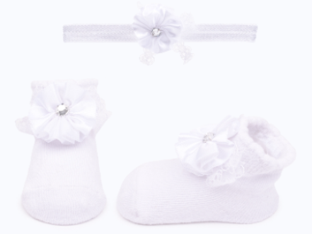 Baby"s Girl Headband & Sock Set White 6-12M