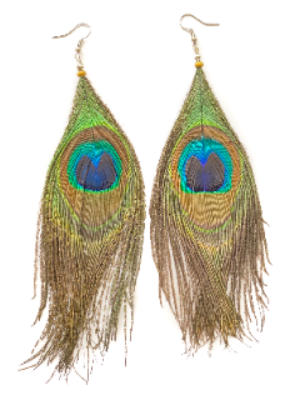 peacock feather earrings original handmade Dark green